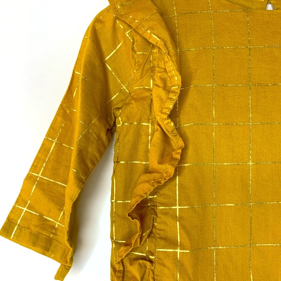 Girls Tea Collection Gold Ruffled Holiday Dress 01BL28-249 3/4 Sleeved Size 10 - Picture 3 of 10